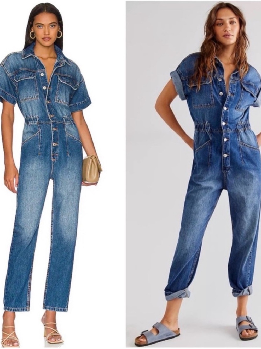 We The Free Blue Short-Sleeve Denim Jumpsuit